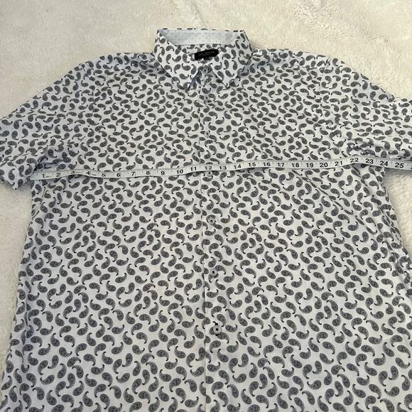 Ted Baker London Shirt Mens Size 7 Medium Short Sleeve Cotton Paisley Blk/White - Picture 4 of 6